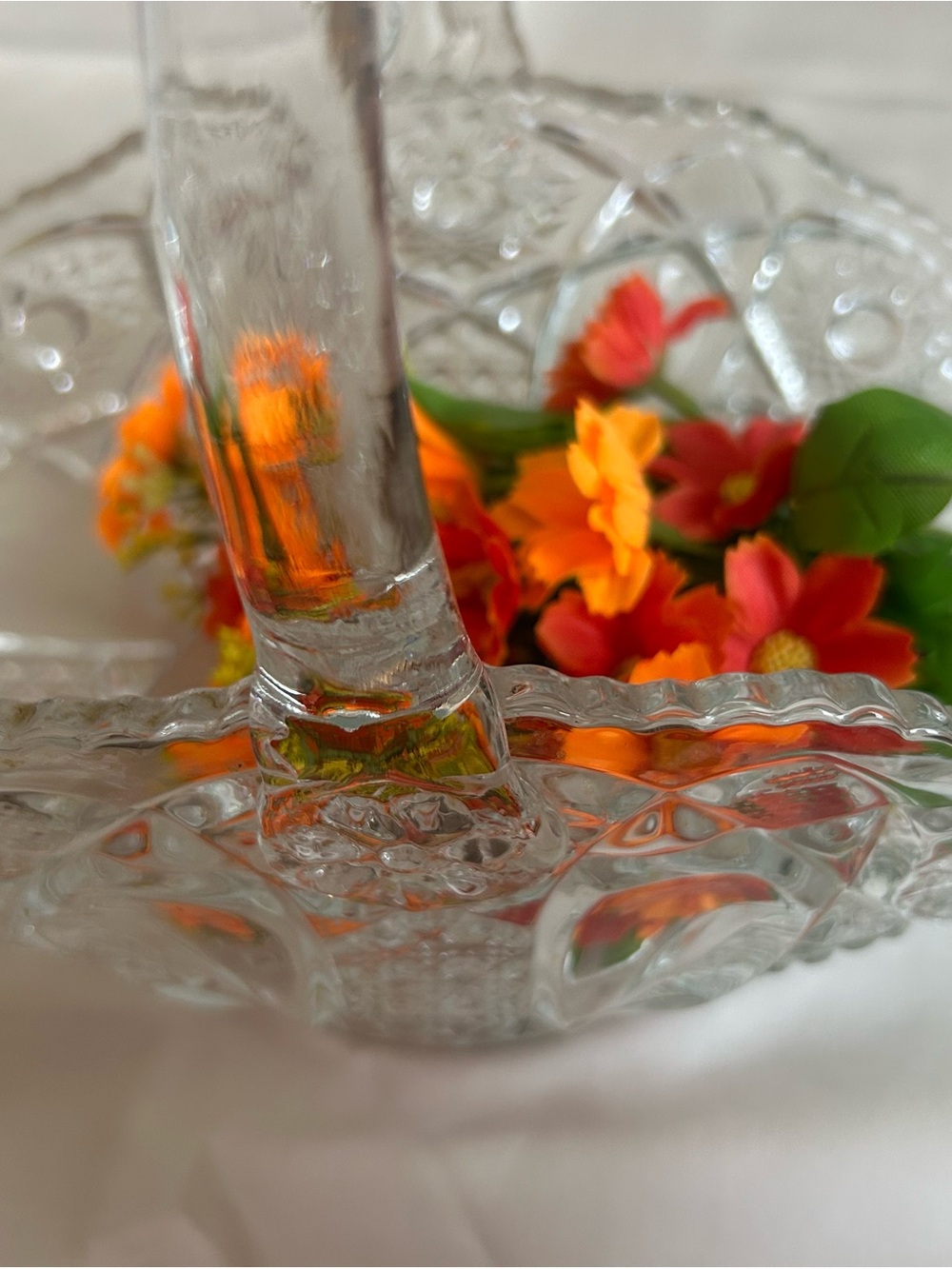 Pressed Glass Basket with Handle - Clear